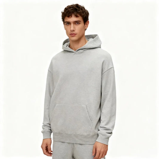 Fuerza Light Oatmeal Hoodie – Men’s Loose Fit Y2K Streetwear Pullover