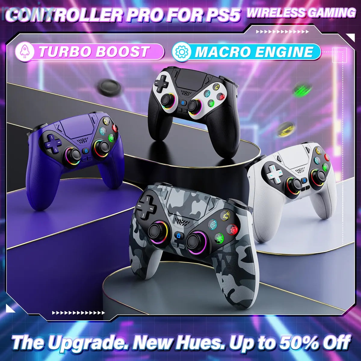 PS5 Wireless Controller Pro – Anti-Drift, Dual Vibration, RGB Lights, Programmable Buttons, Fast Charging