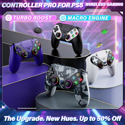 PS5 Wireless Controller Pro – Anti-Drift, Dual Vibration, RGB Lights, Programmable Buttons, Fast Charging